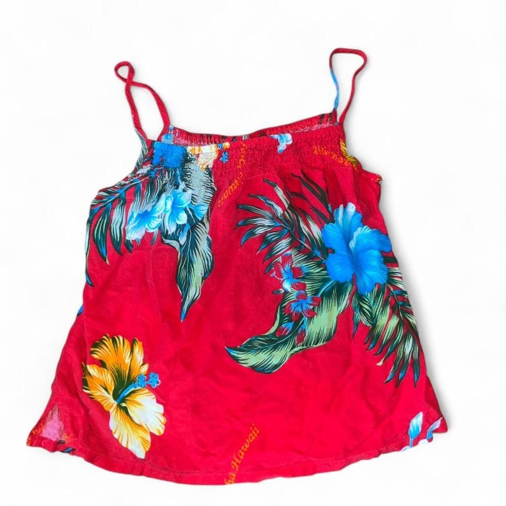 Aloha Fashion Womens Red Hawaiian Floral Babydoll Top SZ S